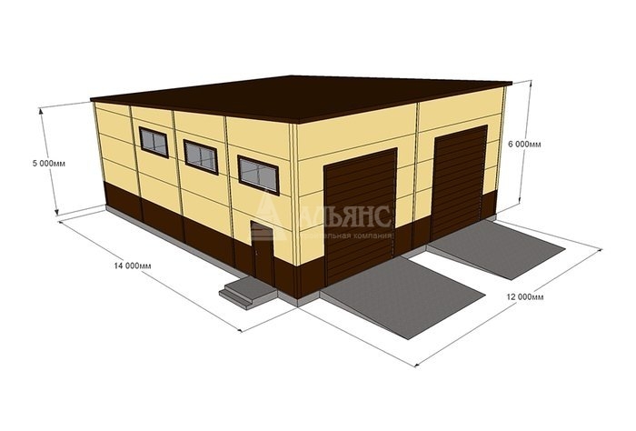 3D визуализация Гаражный бокс для грузового авто из сэндвич-панелей - фото 1