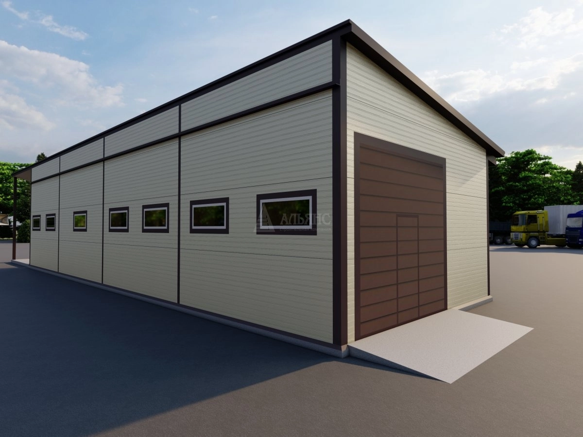 3D визуализация Здание с боксом под гараж из сэндвич-панелей - фото 3